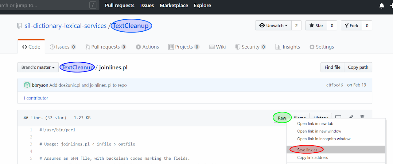 1C Download Perl scripts from GitHub | Importing SFM to FLEx